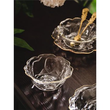 法式 復古中玫瑰玻璃碗盤碟子 餐具小吃盤水果盤玻璃可愛家用甜品