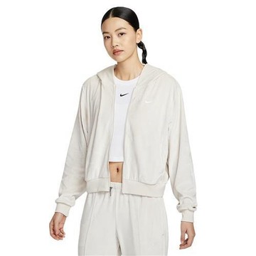 【下殺】Nike 短版連帽外套 女裝 絲絨 寬鬆 米白【運動世界】HJ0958-104