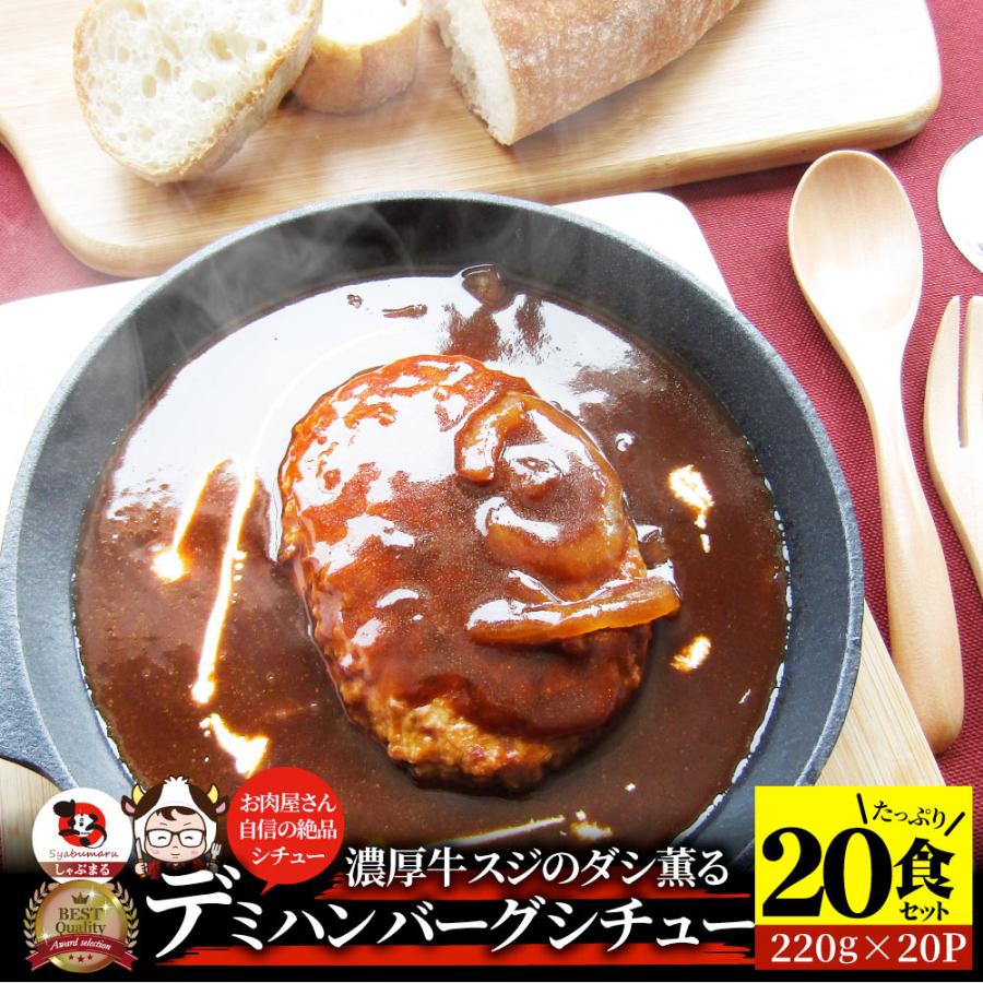 デミハンバーグシチュー 220g×20食セット ハンバーグ 肉 牛肉  ホワイトデー ギフト 食品 お祝い デミグラスソース 温めるだけ レンジ 冷凍 送料無料