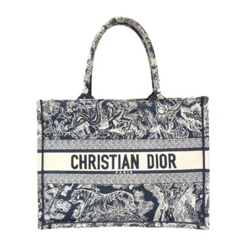 Dior 迪奧 藍色 刺繡帆布 Book Tote M 托特包 M1296ZRGO 【二手名牌BRAND OFF】