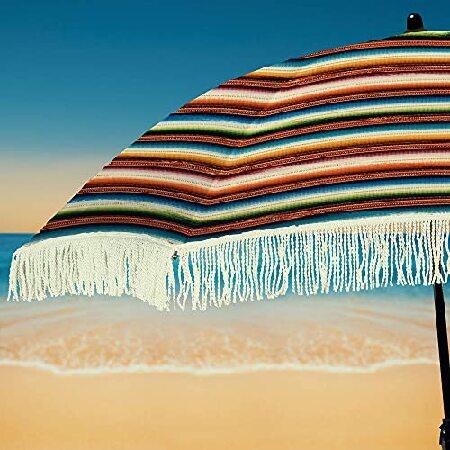 Beach Umbrella, Las Brisas with Fringe, Designed by Beach Brella   100% UV Sun Protection, Lightweight, Portable ＆ easy to setup in the Sand and