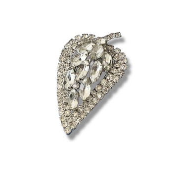 復古水晶葉片胸針 無品牌標記 1960年代 美國製 澄澈舊水晶 別針 送禮推薦