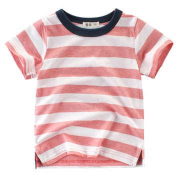 27KIDS - 純棉短袖上衣-條紋-紅色