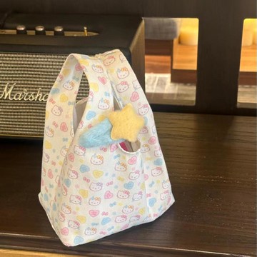 熱賣爆款可愛kitty小拎包手腕包貓咪手提便噹包飯盒袋大容量便攜化妝包女0501 ZWEL