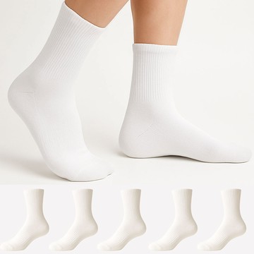 Dadoori 女款 雙層緩衝中筒運動襪  210~245mm  白色  5雙