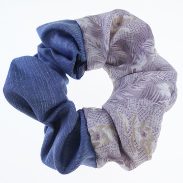 粉紅堂 髮飾淡紫色羽毛 配色牛仔 寬版 大腸圈髮束