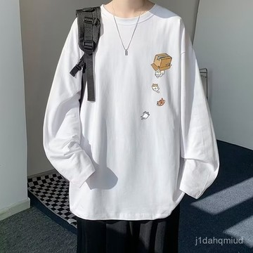 【M-8XL】美式潮牌純棉長袖T恤  寬鬆圓領T恤 潮流印花 男女情侶百搭 長袖上衣 衛衣 男裝 Oversize