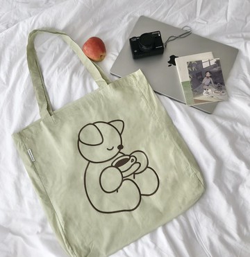 早午茶果綠刺繡帆布包