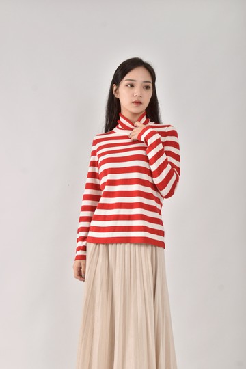 (M) 伊蕾iley春夏羊毛針織條紋紅色長袖上衣