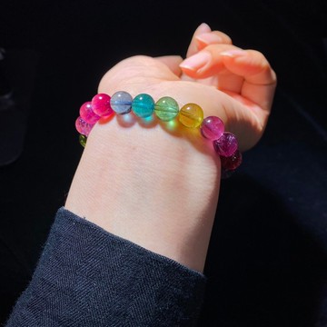 熒光色標彩虹色碧璽手鏈 規格9.7mm 重29.2克  顏色純美 晶體通透