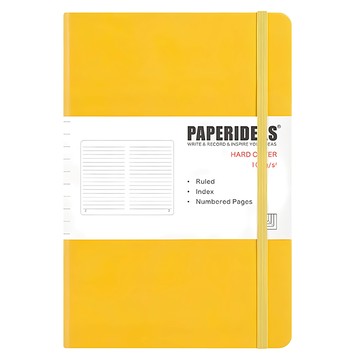 PAPERIDEAS 筆記本，188頁，含目錄，附彈性封口帶，100g/s 無酸紙，尺寸143x210mm  檸檬黃色  1本