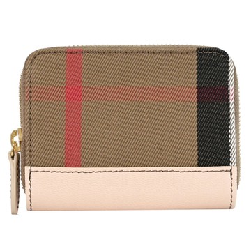 BURBERRY 8084527 經典格紋拼接卡片零錢包.粉邊