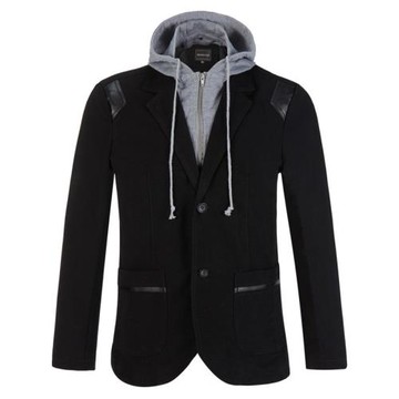 韓版拼皮接可脫卸連帽子小西裝外套男士休閑單西春秋大碼修身西服