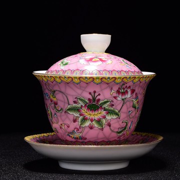 蓋碗茶杯大號功夫茶具琺瑯彩泡茶碗茶杯陶瓷手抓壺中式三才碗1入