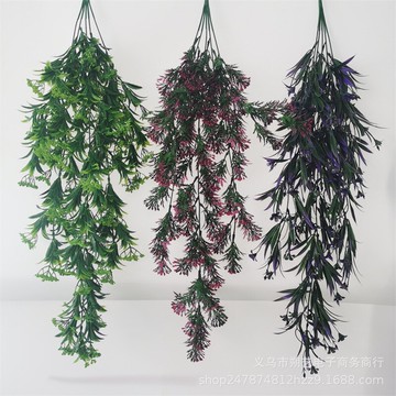 亞馬遜仿真綠植假花壁掛 滿天星藤條 塑料樹葉藤蔓酒店禮堂裝飾花