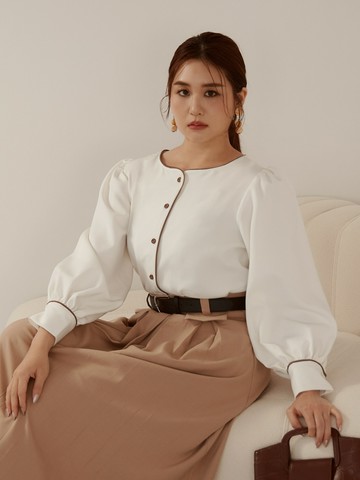 雲朵自訂款-挺版配色包釦拋袖襯衫