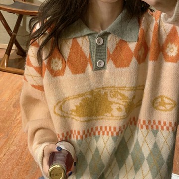 大碼繭型套頭毛衣女寬松外穿2020年新款ins古著長袖慵懶風針織衫