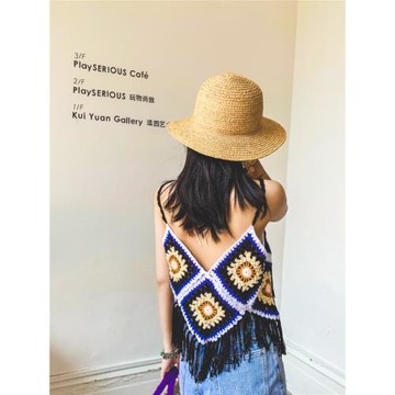 泰國旅游穿搭民族風流蘇吊帶鏤空針織背心秋冬波西米亞風上衣外搭