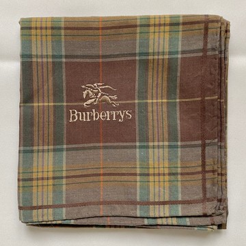 復古 BURBERRY 綠棕格紋 Nova Check 棉質手帕 方巾 絲巾
