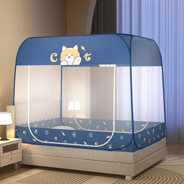 【嵐楓居家】免安裝防塵款大方頂蚊帳雙人加大均一價-防塵款-橘貓藍-雙人加大_廠商直送