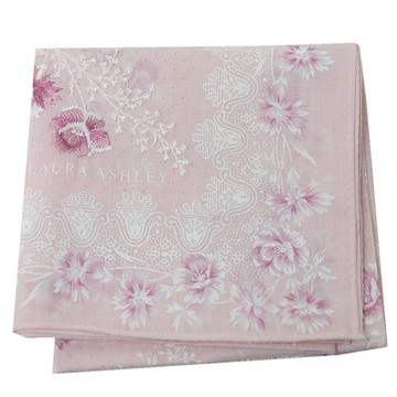 Laura Ashley 繽紛花朵品牌圖騰LOGO刺繡帕領巾(粉紅系/48CM)