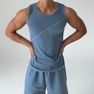 正韓復古水洗羅紋剪裁設計無袖背心 4色 YUPPIE 預購商品 0708