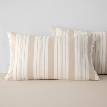 HOLA 和樂家居 色織純棉枕套 330g  76 x 51 x 0.1cm  條紋咖  2個