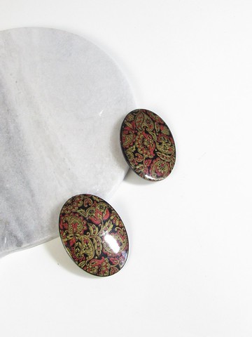 復古新藝術風格手繪花卉漆木耳環