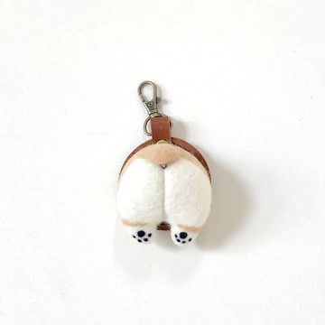 肥烤雞屁股_柯基_皮革羊毛氈鑰匙圈_免費鋼印10個英文字母