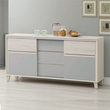 文創集 奇伊雙色5.3尺推門三抽低餐櫃-160x41x79cm免組