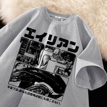 ZEAN 日系短袖 250g重磅純棉t恤 美式復古上衣 oversize短tee 加大碼落肩T恤 怪獸印花短袖衣服