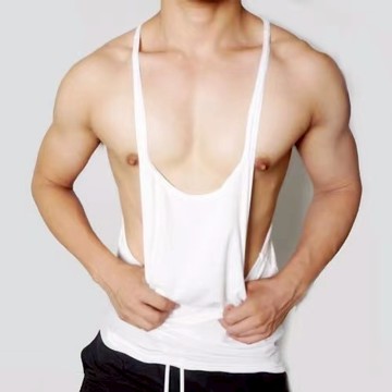男士健身背心寬鬆性感低胸背心男細肩帶健美汗背心露胸肌運動背心 韓版時尚背心ns#囎