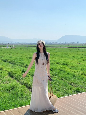 假兩件無袖背心連衣裙女夏高級設計感氣質長裙【木屋雜貨】