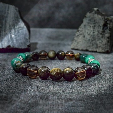 【月色真美】[事業招財]俠客行 | 孔雀石水草瑪瑙茶晶黑曜石手鍊