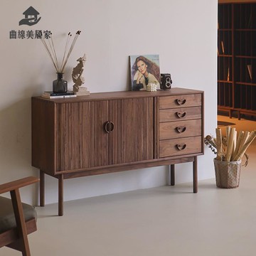 免運 可開發票！北歐簡約中古黑胡桃木 實木 餐邊櫃 靠墻一體日式儲物櫃 收納櫃 玄關櫃【Q9/26】