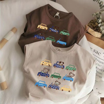Healthy baby 兩件裝兒童純棉背心T恤洋氣男女童無袖夏季新款中小童t恤上衣童裝 兒童上衣 男童背心 無袖T恤