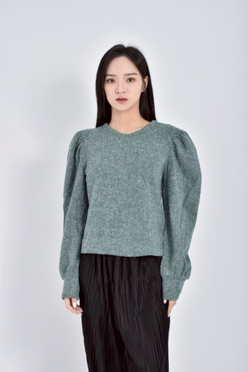 (S) 【Ellie私服】zara針織澎澎袖綠色毛衣