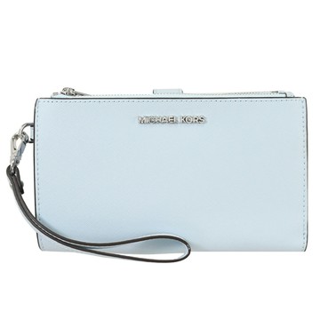【現貨出清】MICHAEL KORS JET SET 防刮手提式雙拉鍊長夾.天藍