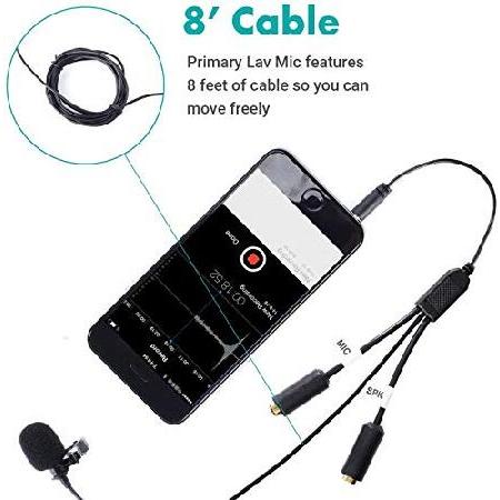 Movo Professional Lavalier Lapel Clip-on Interview Podcast Microphone with Secondary Mic and Headphone Monitoring Input for iPhone, iPad, Samsung, And