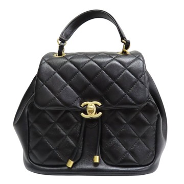 CHANEL 香奈兒 黑色 羊皮 Matelasse 後背包 金釦 【二手名牌BRAND OFF】
