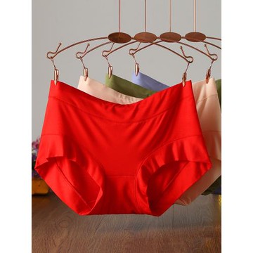 本命年內褲女莫代爾紅色蛇年老年人女士大碼中腰高腰媽媽大紅褲頭