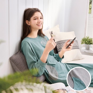 華歌爾睡衣-居家休閒 M-L太空貓趣味口袋針織洋裝(亞麻灰) LWW40023FX