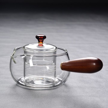 陶生活手工耐熱玻璃茶壺側把煮茶壺泡茶壺花茶壺耐高溫泡茶器茶具1入