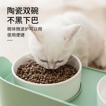 【優選百貨】貓碗狗碗雙碗陶瓷碗防打翻貓咪食盆月半碗狗狗水碗狗糧碗寵物用品
