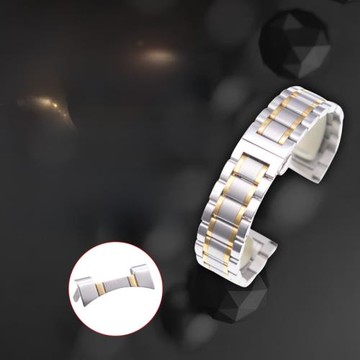 捷諾實心不銹鋼手表帶男女款表鏈蝴蝶扣通用鋼帶弧形接口簡約兩用