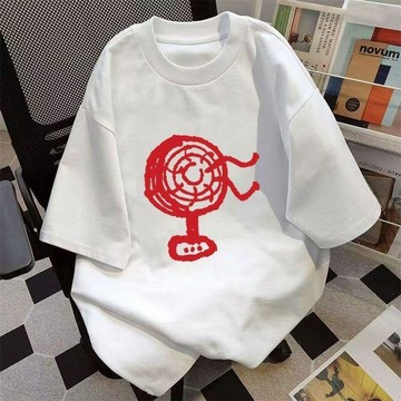 重磅純棉港風潮牌風扇印花短袖T恤情侶款夏季百搭ins寬鬆上衣男女