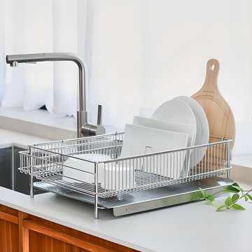 Gonggam Store 全不鏽鋼304自動排水碗盤瀝水架  1個  1層  銀色