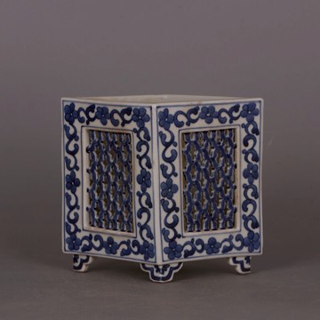 清 乾隆年青花鑲器四方筆筒 仿清代舊貨古玩古董家居裝飾復古擺件