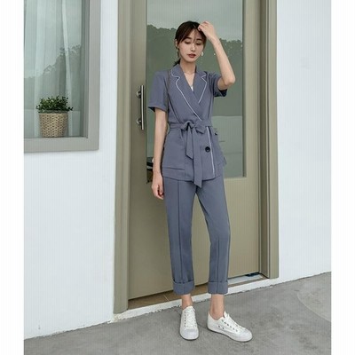 セレモニースーツ 薄手 レディース 春夏 新作 韓国風 Ol 通勤 フォーマル パンツスーツ 2点セット 着痩せ 半袖ジャケット スキニーパンツ 二次会 代30代40代 通販 Lineポイント最大get Lineショッピング