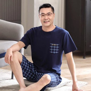 男士睡衣夏季純棉短袖短褲薄款套裝夏天中老年大碼爸爸夏款家居服